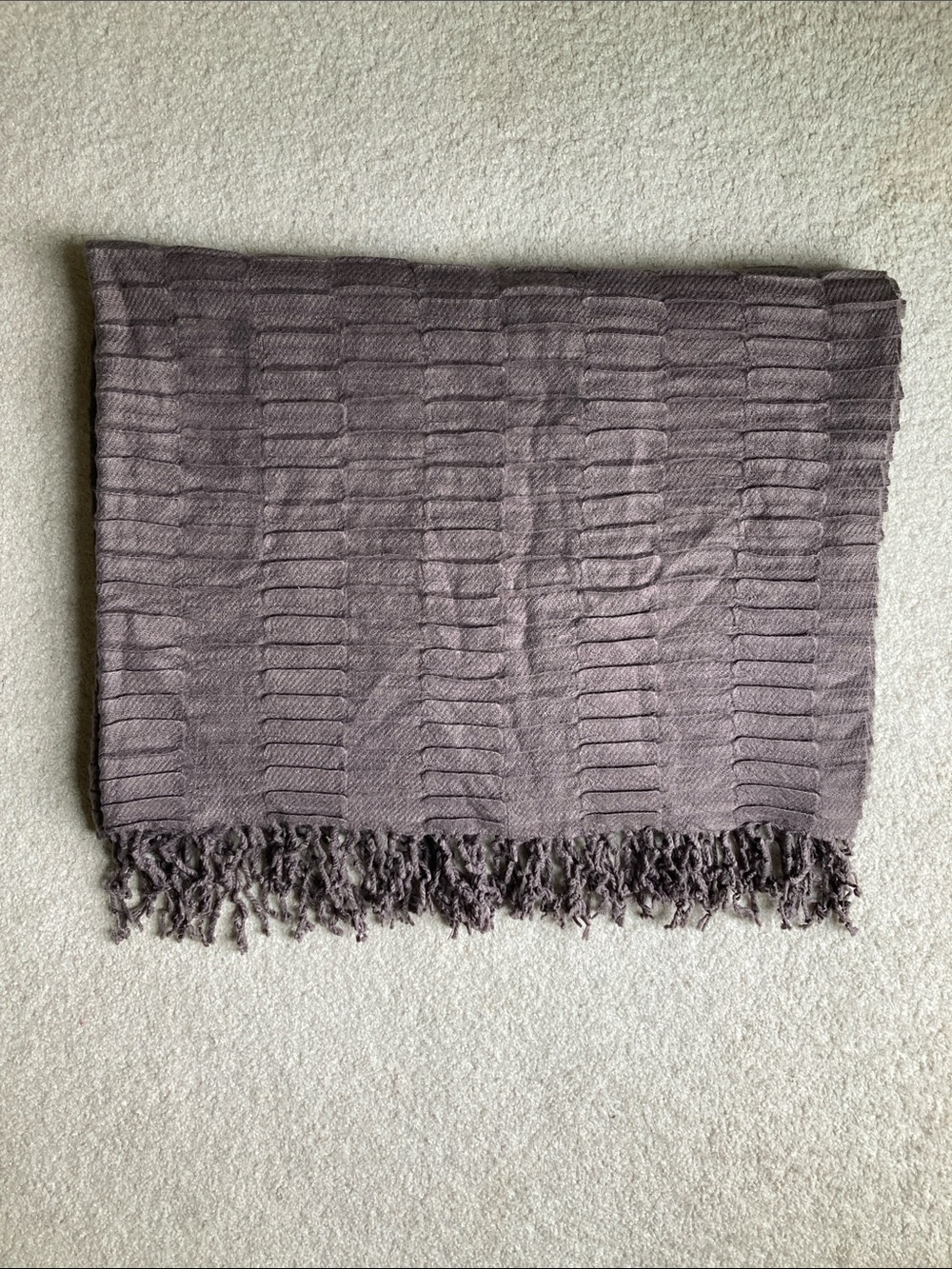 West Elm acrylic pleated soft textured throw with fringe